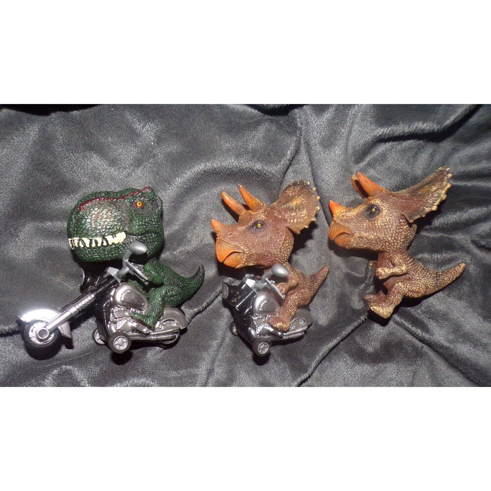 lot of 3 dinosaur 2 dinosaurs riding motorcycles  1 figure only